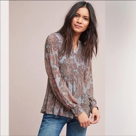 Anthropologie Tops - Anthropologie Women Top Sz S Akemi Kin Paisley Smocked Peasant Long‎ Sleeve Boho